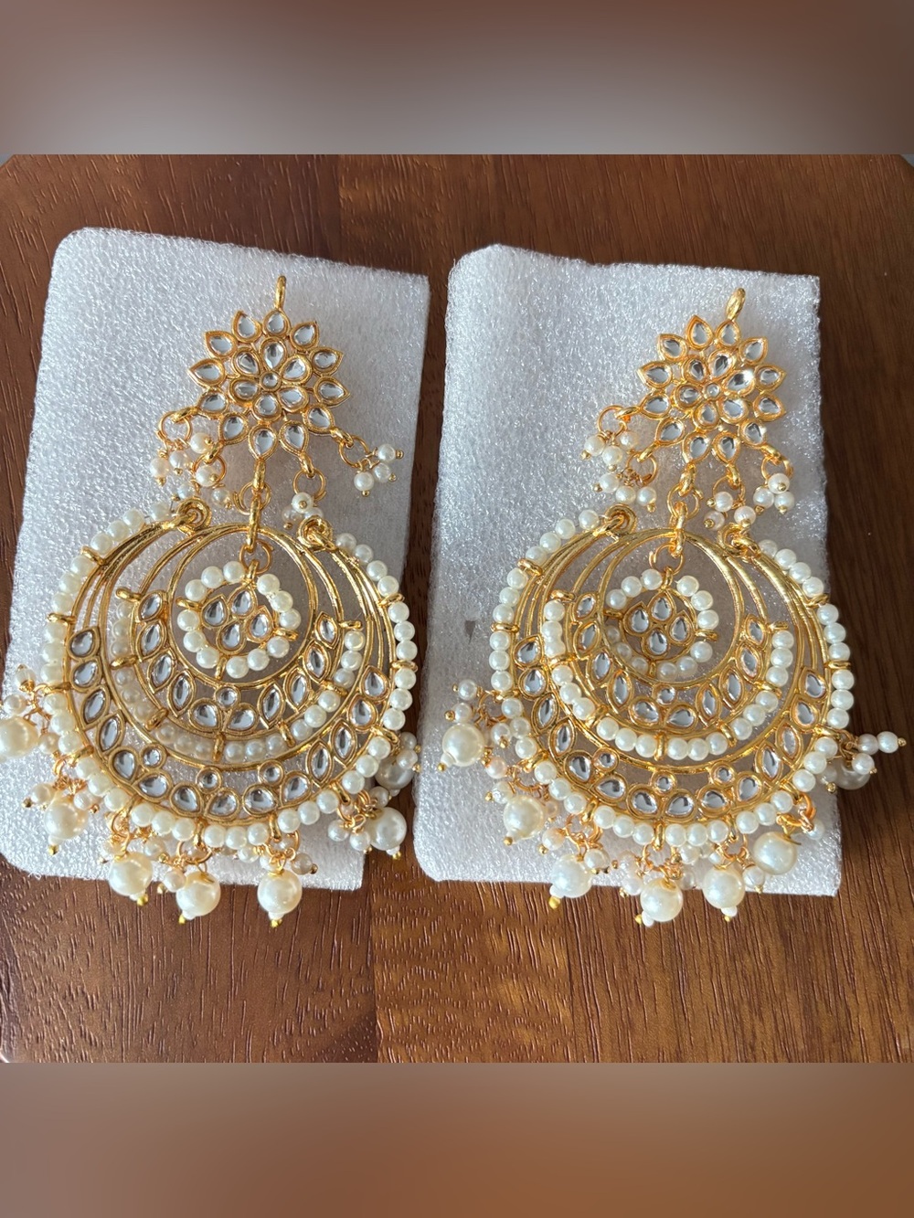 Gold and White Pearl Chandbali Earrings - Women Jewelry